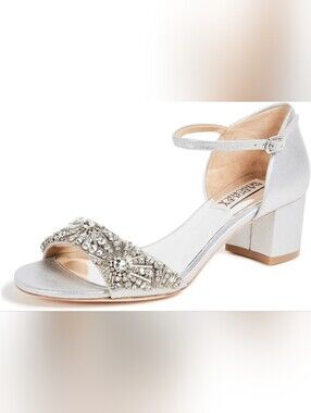 Badgley Mischka Mareva Silver Embellished Ankle-Strap Sandals sz 8.5
